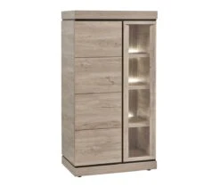 Vitrine Belluno - Met - Verlichting - Lichtgrijs - Links - 84cm