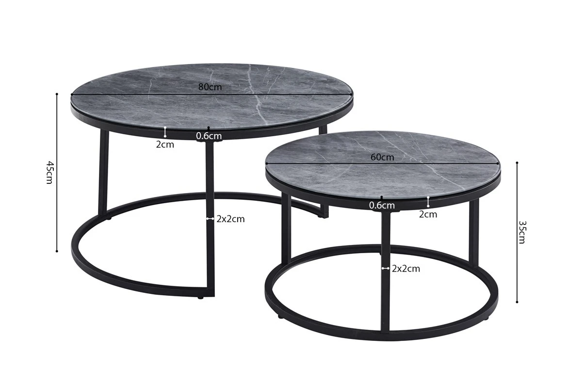 Set Van 2 Salontafels Boston - Steengrijs Glas - Afbeelding 4